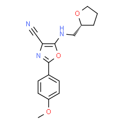 ChemSpider 2D Image | 2-(4-Methoxyphenyl)-5-{[(2R)-tetrahydro-2-furanylmethyl]amino}-1,3-oxazole-4-carbonitrile | C16H17N3O3