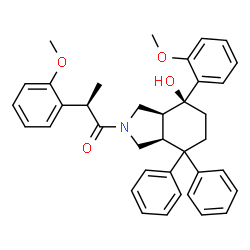 ChemSpider 2D Image | (2R)-1-[(3aS,4S,7aS)-4-Hydroxy-4-(2-methoxyphenyl)-7,7-diphenyloctahydro-2H-isoindol-2-yl]-2-(2-methoxyphenyl)-1-propanone | C37H39NO4