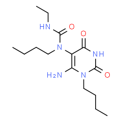 ChemSpider 2D Image | 1-(6-Amino-1-butyl-2,4-dioxo-1,2,3,4-tetrahydro-5-pyrimidinyl)-1-butyl-3-ethylurea | C15H27N5O3