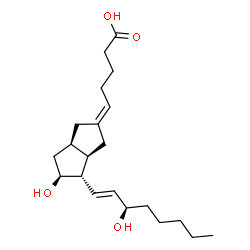 ChemSpider 2D Image | (5E)-5-[(3aR,4S,5S,6aR)-5-Hydroxy-4-[(1E,3R)-3-hydroxy-1-octen-1-yl]hexahydro-2(1H)-pentalenylidene]pentanoic acid | C21H34O4