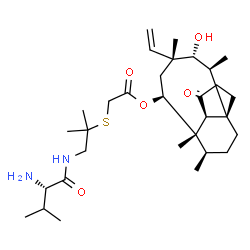 ChemSpider 2D Image | (1R,2S,3R,4R,6S,7S,8S,14R)-3-Hydroxy-2,4,7,14-tetramethyl-9-oxo-4-vinyltricyclo[5.4.3.0~1,8~]tetradec-6-yl {[2-methyl-1-(L-valylamino)-2-propanyl]sulfanyl}acetate | C31H52N2O5S