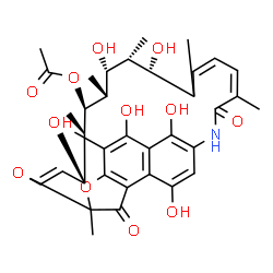 ChemSpider 2D Image | (9E,11S,12R,13R,14R,15R,16R,17S,21Z)-2,11,15,17,27,29-Hexahydroxy-3,7,12,14,16,18,22-heptamethyl-6,23-dioxo-8,30-dioxa-24-azatetracyclo[23.3.1.1~4,7~.0~5,28~]triaconta-1(28),2,4,9,19,21,25(29),26-octa
en-13-yl acetate | C36H45NO12