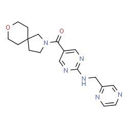 ChemSpider 2D Image | 5-{8-oxa-2-azaspiro[4.5]decane-2-carbonyl}-N-(pyrazin-2-ylmethyl)pyrimidin-2-amine | C18H22N6O2