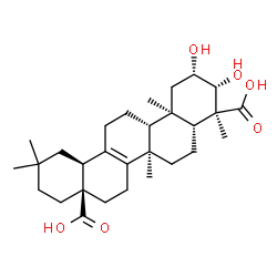 ChemSpider 2D Image | (2S,3R,4S,4aR,6aR,8aR,12aS,14aR,14bR)-2,3-Dihydroxy-4,6a,11,11,14b-pentamethyl-2,3,4,4a,5,6,6a,7,8,9,10,11,12,12a,13,14,14a,14b-octadecahydro-4,8a(1H)-picenedicarboxylic acid | C29H44O6