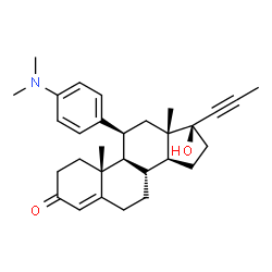 ChemSpider 2D Image | (8S,9R,10R,11S,13S,14S,17S)-11-[4-(Dimethylamino)phenyl]-17-hydroxy-10,13-dimethyl-17-(1-propyn-1-yl)-1,2,6,7,8,9,10,11,12,13,14,15,16,17-tetradecahydro-3H-cyclopenta[a]phenanthren-3-one (non-preferre
d name) | C30H39NO2