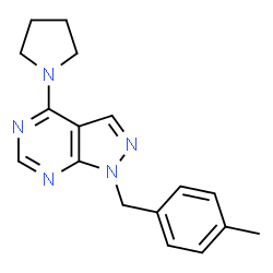 ChemSpider 2D Image | 1-(4-Methylbenzyl)-4-(1-pyrrolidinyl)-1H-pyrazolo[3,4-d]pyrimidine | C17H19N5