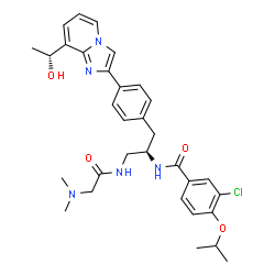 ChemSpider 2D Image | 3-Chloro-N-[(2R)-1-[(N,N-dimethylglycyl)amino]-3-(4-{8-[(1R)-1-hydroxyethyl]imidazo[1,2-a]pyridin-2-yl}phenyl)-2-propanyl]-4-isopropoxybenzamide | C32H38ClN5O4