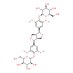 ChemSpider 2D Image | 4-{(1S,3aS,4S,6aS)-4-[4-(beta-L-Glucopyranosyloxy)-3,5-dimethoxyphenyl]tetrahydro-1H,3H-furo[3,4-c]furan-1-yl}-2,6-dimethoxyphenyl beta-D-glucopyranoside | C34H46O18