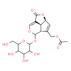 ChemSpider 2D Image | [(2aS,4aR,7bS)-5-(Hexopyranosyloxy)-1-oxo-2a,4a,5,7b-tetrahydro-1H-2,6-dioxacyclopenta[cd]inden-4-yl]methyl acetate | C18H22O11