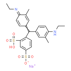 ChemSpider 2D Image | Sodium 4-{[4-(ethylamino)-3-methylphenyl][(4E)-4-(ethylimino)-3-methyl-2,5-cyclohexadien-1-ylidene]methyl}-3-sulfobenzenesulfonate | C25H27N2NaO6S2