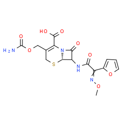 ChemSpider 2D Image | (6S)-3-[(Carbamoyloxy)methyl]-7-{[2-furyl(methoxyimino)acetyl]amino}-8-oxo-5-thia-1-azabicyclo[4.2.0]oct-2-ene-2-carboxylic acid | C16H16N4O8S