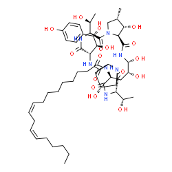 ChemSpider 2D Image | (9Z,12Z)-N-{(2R,6S,9S,11R,12R,14aS,15S,16S,20S,23S,25aS)-23-[(1S,2S)-1,2-Dihydroxy-2-(4-hydroxyphenyl)ethyl]-2,11,12,15-tetrahydroxy-6,20-bis[(1S)-1-hydroxyethyl]-16-methyl-5,8,14,19,22,25-hexaoxotetr
acosahydro-1H-dipyrrolo[2,1-c:2',1'-l][1,4,7,10,13,16]hexaazacyclohenicosin-9-yl}-9,12-octadecadienamide | C52H81N7O16
