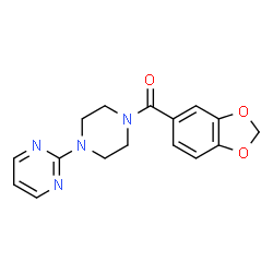 ChemSpider 2D Image | 1,3-Benzodioxol-5-yl[4-(2-pyrimidinyl)-1-piperazinyl]methanone | C16H16N4O3