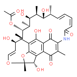ChemSpider 2D Image | (6S,7R,9E,11R,12S,13S,14S,15S,16S,17R,18R,19E,21Z)-2,6,11,15,17-Pentahydroxy-3,7,12,14,16,18,26-heptamethyl-23,27,29-trioxo-8,30-dioxa-24-azatetracyclo[23.3.1.1~4,7~.0~5,28~]triaconta-1(28),2,4,9,19,2
1,25-heptaen-13-yl acetate | C36H45NO12