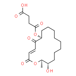 ChemSpider 2D Image | 4-{[(3E,6S,15S,16R)-15-Hydroxy-16-methyl-2,5-dioxooxacyclohexadec-3-en-6-yl]oxy}-4-oxobutanoic acid | C20H30O8