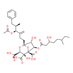 ChemSpider 2D Image | (1S,3S,4S,5R,6R,7R)-1-[(4S,5R)-4-Acetoxy-5-methyl-3-methylene-6-phenylhexyl]-4,7-dihydroxy-6-[(3-hydroxy-6-methyloctanoyl)oxy]-2,8-dioxabicyclo[3.2.1]octane-3,4,5-tricarboxylic acid (non-preferred nam
e) | C34H46O15