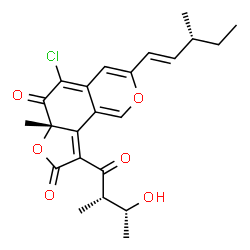 ChemSpider 2D Image | (6aS)-5-Chloro-9-[(2S,3R)-3-hydroxy-2-methylbutanoyl]-6a-methyl-3-[(1E,3R)-3-methyl-1-penten-1-yl]-6H-furo[2,3-h]isochromene-6,8(6aH)-dione | C23H25ClO6