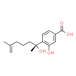 ChemSpider 2D Image | 3-Hydroxy-4-[(2R)-2-hydroxy-6-methyl-6-hepten-2-yl]benzoic acid | C15H20O4