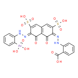 ChemSpider 2D Image | 2-{(2E)-2-[(7Z)-7-[(2-Arsonophenyl)hydrazono]-1,8-dioxo-3,6-disulfo-7,8-dihydro-2(1H)-naphthalenylidene]hydrazino}benzoic acid | C23H17AsN4O13S2