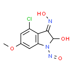 ChemSpider 2D Image | (3E)-4-Chloro-3-(hydroxyimino)-6-methoxy-1-nitroso-2-indolinol | C9H8ClN3O4
