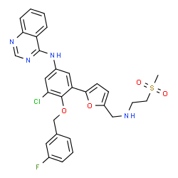 ChemSpider 2D Image | N-{3-Chloro-4-[(3-fluorobenzyl)oxy]-5-[5-({[2-(methylsulfonyl)ethyl]amino}methyl)-2-furyl]phenyl}-4-quinazolinamine | C29H26ClFN4O4S