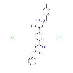 ChemSpider 2D Image | N'~1~,N'~4~-Bis[N'-(4-methylphenyl)carbamimidoyl]-1,4-piperazinedicarboximidamide dihydrochloride | C22H32Cl2N10