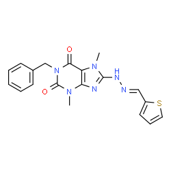 ChemSpider 2D Image | 1-Benzyl-3,7-dimethyl-8-[(2E)-2-(2-thienylmethylene)hydrazino]-3,7-dihydro-1H-purine-2,6-dione | C19H18N6O2S