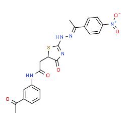 ChemSpider 2D Image | N-(3-Acetylphenyl)-2-(2-{(2E)-2-[1-(4-nitrophenyl)ethylidene]hydrazino}-4-oxo-4,5-dihydro-1,3-thiazol-5-yl)acetamide | C21H19N5O5S