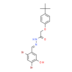 ChemSpider 2D Image | N'-[(E)-(2,4-Dibromo-5-hydroxyphenyl)methylene]-2-[4-(2-methyl-2-propanyl)phenoxy]acetohydrazide | C19H20Br2N2O3