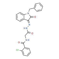 ChemSpider 2D Image | N-{2-[(2E)-2-(1-Benzyl-2-oxo-1,2-dihydro-3H-indol-3-ylidene)hydrazino]-2-oxoethyl}-2-chlorobenzamide | C24H19ClN4O3