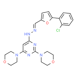ChemSpider 2D Image | 4,4'-{6-[(2E)-2-{[5-(2-Chlorophenyl)-2-furyl]methylene}hydrazino]-2,4-pyrimidinediyl}dimorpholine | C23H25ClN6O3