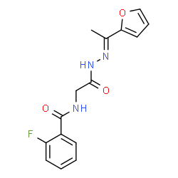 ChemSpider 2D Image | 2-Fluoro-N-(2-{(2E)-2-[1-(2-furyl)ethylidene]hydrazino}-2-oxoethyl)benzamide | C15H14FN3O3