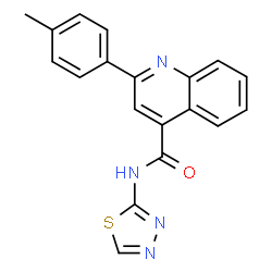 ChemSpider 2D Image | 2-(4-Methylphenyl)-N-(1,3,4-thiadiazol-2-yl)-4-quinolinecarboxamide | C19H14N4OS