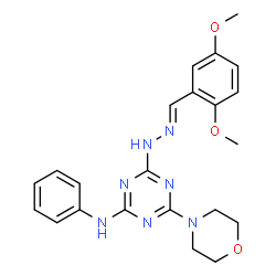 ChemSpider 2D Image | 4-[(2E)-2-(2,5-Dimethoxybenzylidene)hydrazino]-6-(4-morpholinyl)-N-phenyl-1,3,5-triazin-2-amine | C22H25N7O3