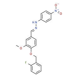 ChemSpider 2D Image | (1E)-1-{4-[(2-Fluorobenzyl)oxy]-3-methoxybenzylidene}-2-(4-nitrophenyl)hydrazine | C21H18FN3O4