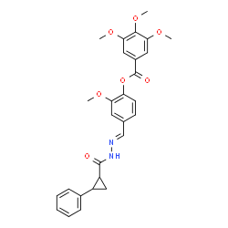 ChemSpider 2D Image | 2-Methoxy-4-[(E)-{[(2-phenylcyclopropyl)carbonyl]hydrazono}methyl]phenyl 3,4,5-trimethoxybenzoate | C28H28N2O7