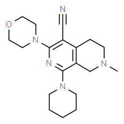 ChemSpider 2D Image | 7-Methyl-3-(4-morpholinyl)-1-(1-piperidinyl)-5,6,7,8-tetrahydro-2,7-naphthyridine-4-carbonitrile | C19H27N5O