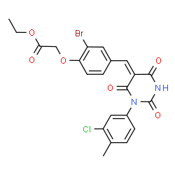 ChemSpider 2D Image | Ethyl (2-bromo-4-{(Z)-[1-(3-chloro-4-methylphenyl)-2,4,6-trioxotetrahydro-5(2H)-pyrimidinylidene]methyl}phenoxy)acetate | C22H18BrClN2O6