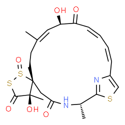 ChemSpider 2D Image | (2'S,3R,4R,9'Z,11'R,13'Z,15'Z)-4,11'-Dihydroxy-2',4,9'-trimethyl-4'H,5H,12'H-spiro[1,2-dithiolane-3,6'-[19]thia[3,20]diazabicyclo[15.2.1]icosa[1(20),9,13,15,17]pentaene]-4',5,12'-trione 2-oxide | C22H26N2O6S3