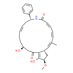 ChemSpider 2D Image | (1Z,3Z,5Z,9R,11Z,15S,19R,20aS)-15,18-Dihydroxy-19-methoxy-2-methyl-9-phenyl-9,10,13,14,15,16,20,20a-octahydrocyclopenta[i]azacyclononadecine-7,17(8H,19H)-dione | C29H35NO5