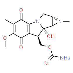 ChemSpider 2D Image | [(1aS,8R,8aS)-8a-Hydroxy-6-methoxy-1,5-dimethyl-4,7-dioxo-1,1a,2,4,7,8,8a,8b-octahydroazireno[2',3':3,4]pyrrolo[1,2-a]indol-8-yl]methyl carbamate | C16H19N3O6