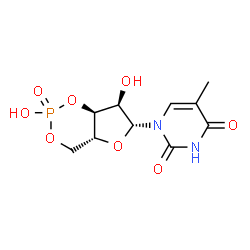 ChemSpider 2D Image | 1-[(4aR,6R,7R,7aS)-2,7-Dihydroxy-2-oxidotetrahydro-4H-furo[3,2-d][1,3,2]dioxaphosphinin-6-yl]-5-methyl-2,4(1H,3H)-pyrimidinedione | C10H13N2O8P
