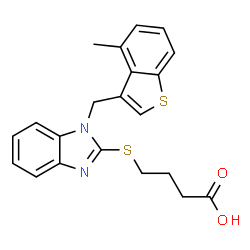 ChemSpider 2D Image | 4-({1-[(4-Methyl-1-benzothiophen-3-yl)methyl]-1H-benzimidazol-2-yl}sulfanyl)butanoic acid | C21H20N2O2S2