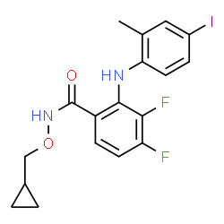 ChemSpider 2D Image | N-(Cyclopropylmethoxy)-3,4-difluoro-2-[(4-iodo-2-methylphenyl)amino]benzamide | C18H17F2IN2O2