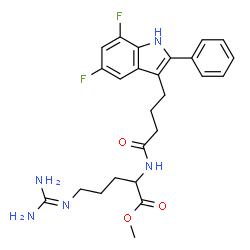 ChemSpider 2D Image | Methyl N~5~-(diaminomethylene)-N~2~-[4-(5,7-difluoro-2-phenyl-1H-indol-3-yl)butanoyl]ornithinate | C25H29F2N5O3