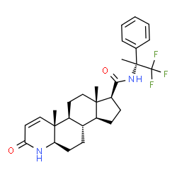 ChemSpider 2D Image | (4aR,4bS,6aS,7S,9aS,9bS,11aR)-4a,6a-Dimethyl-2-oxo-N-[(2R)-1,1,1-trifluoro-2-phenyl-2-propanyl]-2,4a,4b,5,6,6a,7,8,9,9a,9b,10,11,11a-tetradecahydro-1H-indeno[5,4-f]quinoline-7-carboxamide | C28H35F3N2O2