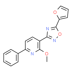 ChemSpider 2D Image | 3-[5-(2-Furyl)-1,2,4-oxadiazol-3-yl]-2-methoxy-6-phenylpyridine | C18H13N3O3