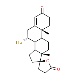 ChemSpider 2D Image | (7R,10R,13S,17R)-10,13-Dimethyl-7-sulfanyl-1,6,7,8,9,10,11,12,13,14,15,16-dodecahydro-3'H-spiro[cyclopenta[a]phenanthrene-17,2'-furan]-3,5'(2H,4'H)-dione | C22H30O3S
