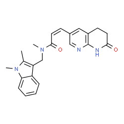 ChemSpider 2D Image | (2Z)-N-[(1,2-Dimethyl-1H-indol-3-yl)methyl]-N-methyl-3-(7-oxo-5,6,7,8-tetrahydro-1,8-naphthyridin-3-yl)acrylamide | C23H24N4O2