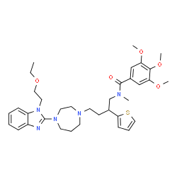 ChemSpider 2D Image | N-[4-{4-[1-(2-Ethoxyethyl)-1H-benzimidazol-2-yl]-1,4-diazepan-1-yl}-2-(2-thienyl)butyl]-3,4,5-trimethoxy-N-methylbenzamide | C35H47N5O5S